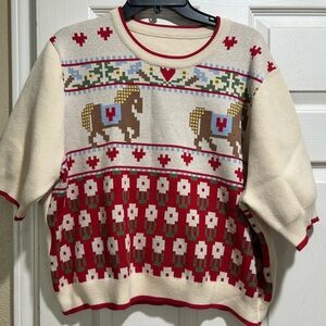 Cider Cream and Red Horse Motif Sweater